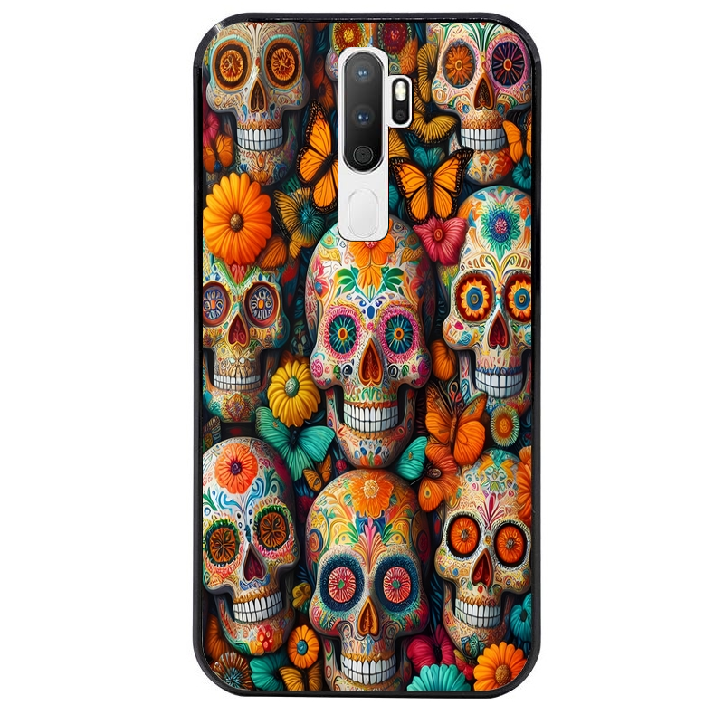 Coque noire taperso pour OPPO A5 A9 2020 avec motif mort mexicaine papillon protection antichoc personnalisée