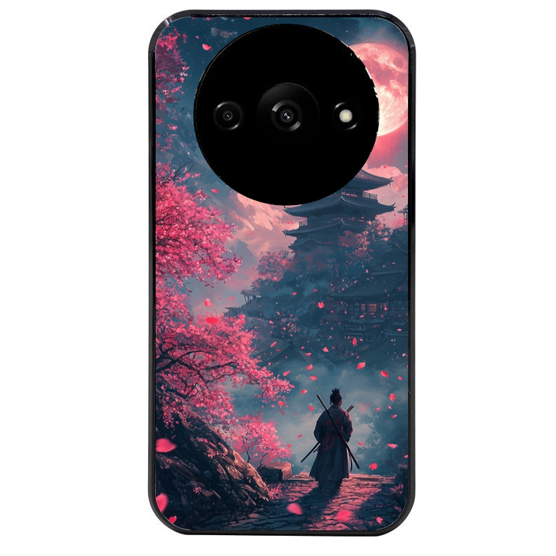 Coque noire taperso pour Redmi A3 avec motif samourai cerisier protection antichoc personnalisée