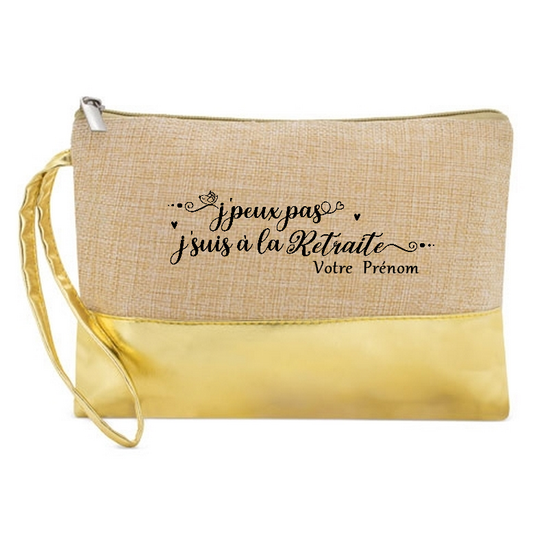Pochette jpeux pas retraite personnalisée en jute et doré en jute et doré
