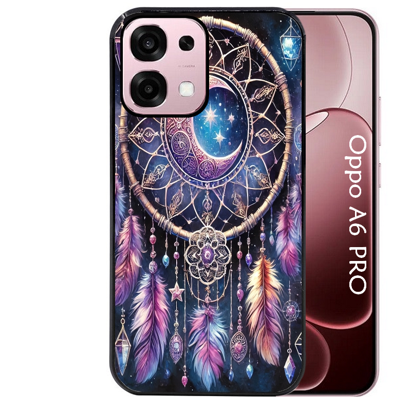 Coque noire taperso pour OPPO A6 PRO 4G et 5G avec motif dreamcatcher et lune protection antichoc personnalisée