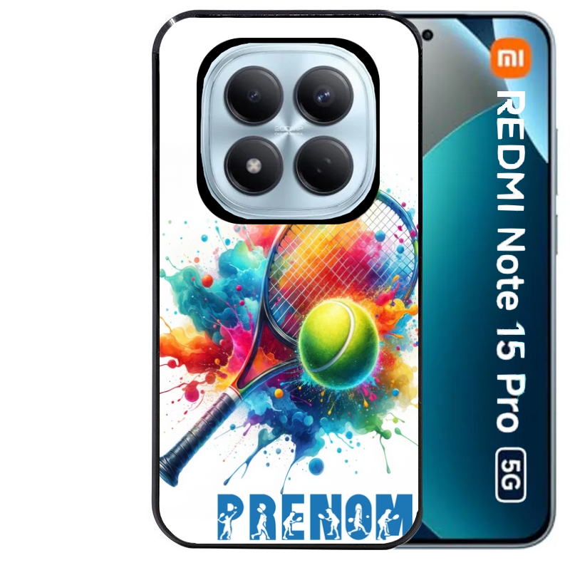 Coque noire taperso pour Redmi Note 15 et PRO PLUS 4G 5G avec motif tennis raquette personnalisee protection antichoc personnalisée