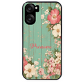 Coque noire taperso pour OnePlus Nord CE5 avec motif bois et fleur avec votre prenom protection antichoc personnalisée