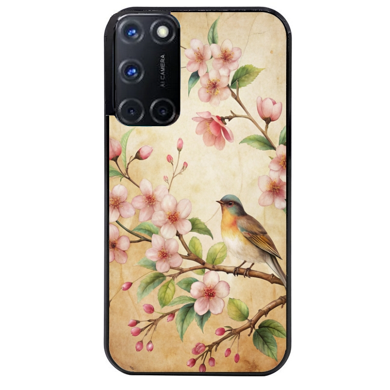Coque noire taperso pour OPPO Reno 8 LITE avec motif fleur et colibri protection antichoc personnalisée