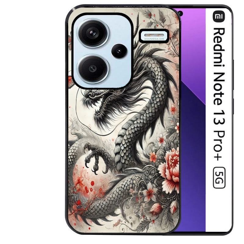 Coque noire taperso pour Redmi Note 13 PRO PLUS 5G avec motif dragon japan protection antichoc personnalisée