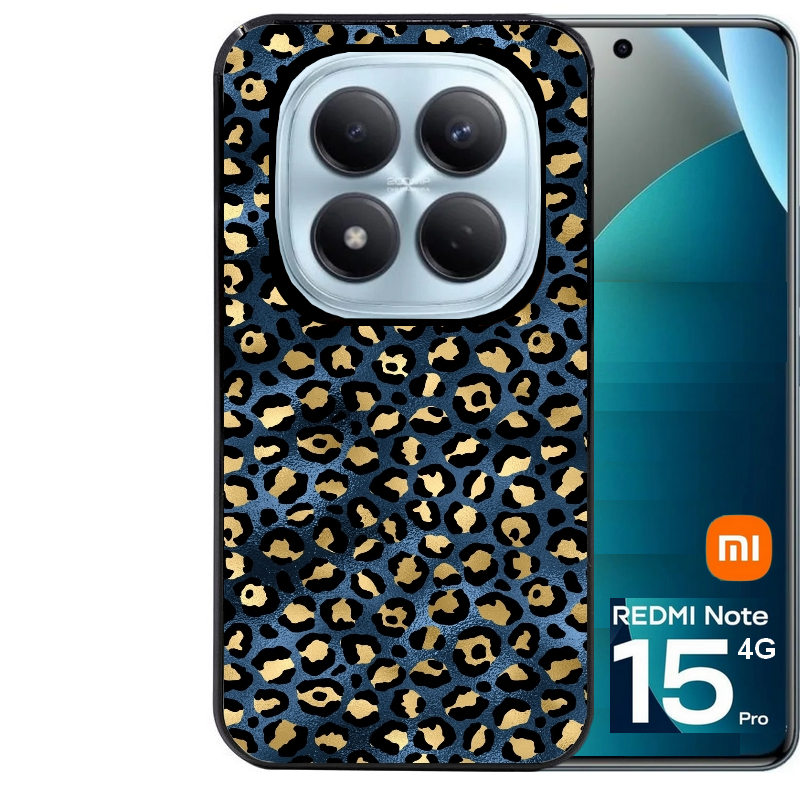 Coque noire taperso pour Redmi Note 15 et PRO PLUS 4G 5G avec motif leopard bleu protection antichoc personnalisée