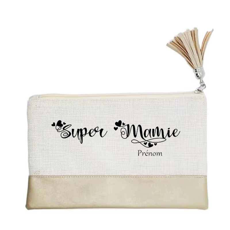 Pochette personnalisée motif mamie super en toile et simili cuir personnalisée