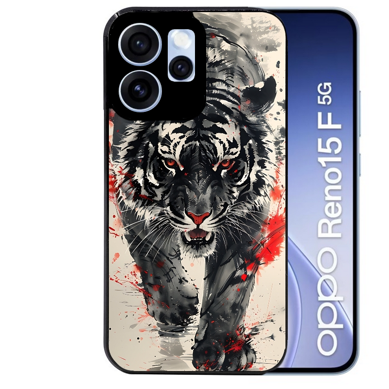 Coque noire taperso pour OPPO Reno 15 et F FS 5G avec motif tigre japan protection antichoc personnalisée