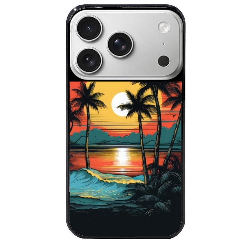 Coque noire taperso pour Iphone 17 17E AIR MAX PRO avec motif hawaii palmier protection antichoc personnalisée