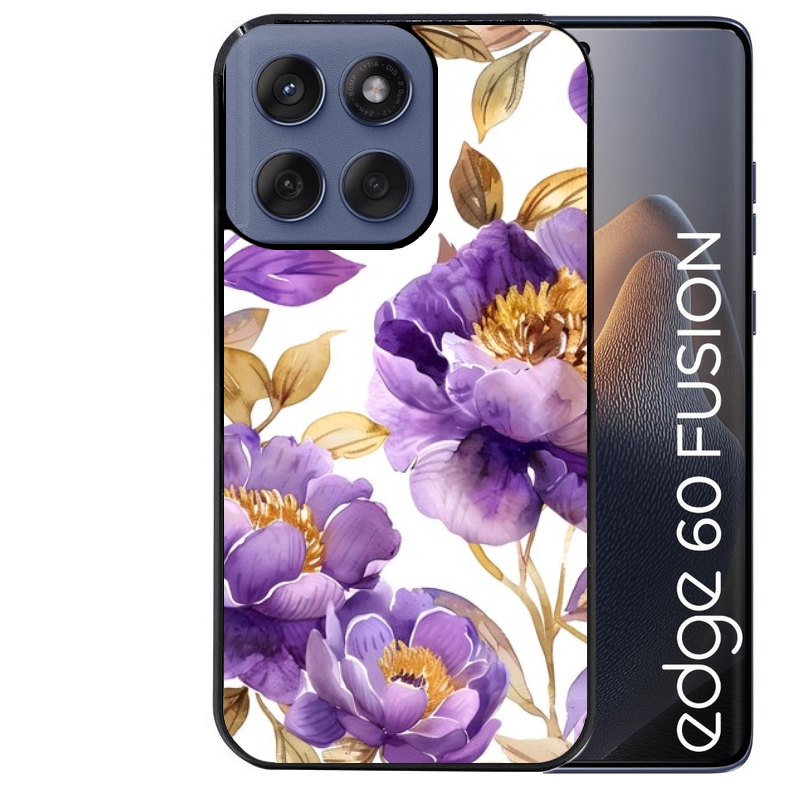Coque noire taperso pour Moto Edge 60 et Neo Fusion Pro avec motif fleur pivoine protection antichoc personnalisée