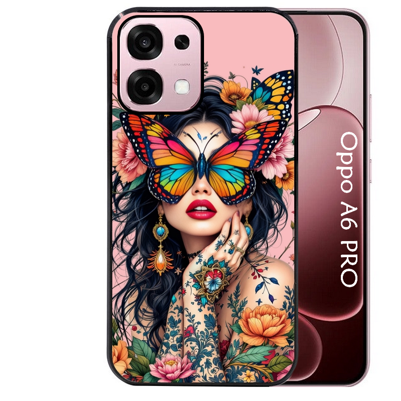 Coque noire taperso pour OPPO A6 PRO 4G et 5G avec motif femme papillon protection antichoc personnalisée