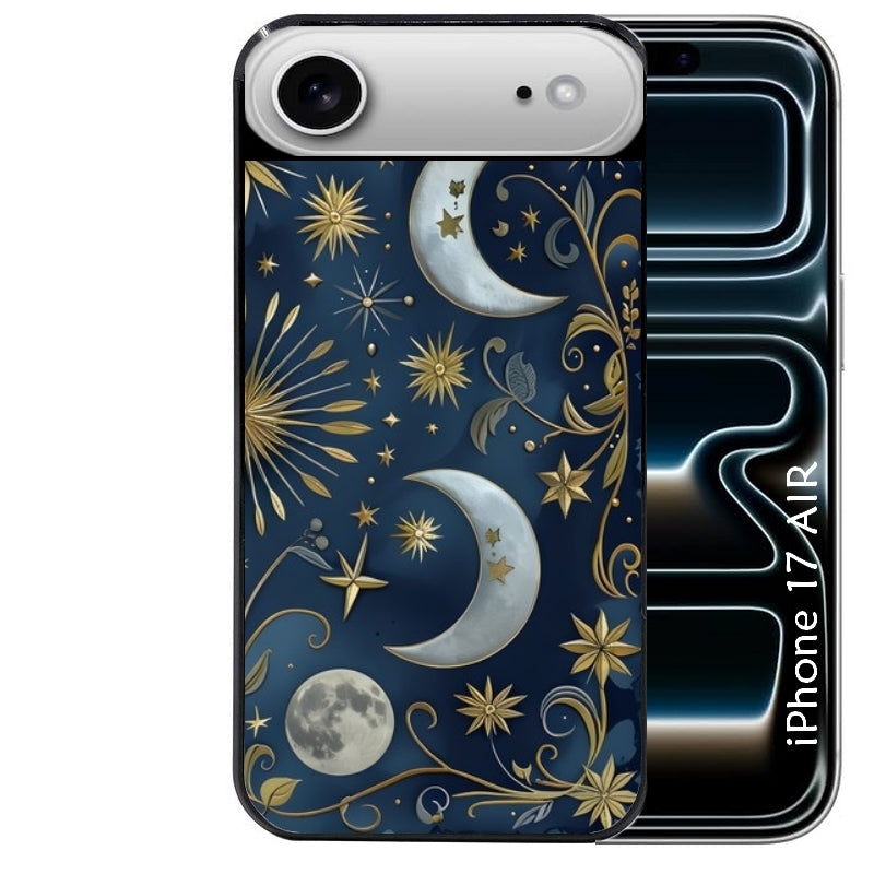 Coque noire taperso pour Iphone 17 17E AIR MAX PRO avec motif lune et etoile protection antichoc personnalisée