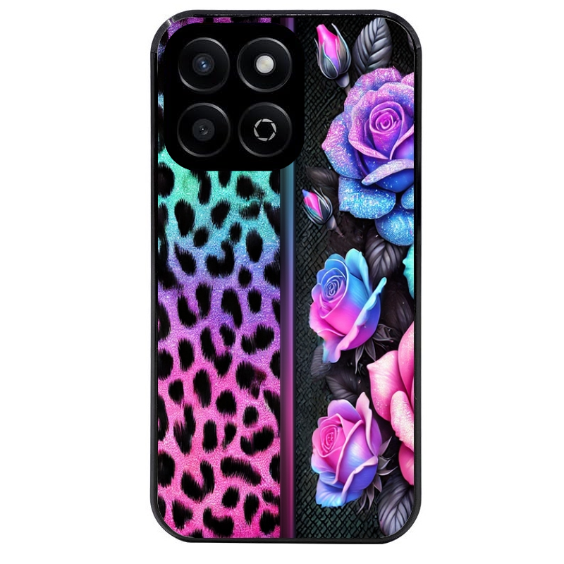 Coque noire taperso pour Honor 70 LITE 90 et LITE avec motif leopard et fleur protection antichoc personnalisée