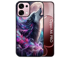 Coque noire taperso pour OPPO A6 PRO 4G et 5G avec motif loup et plume protection antichoc personnalisée