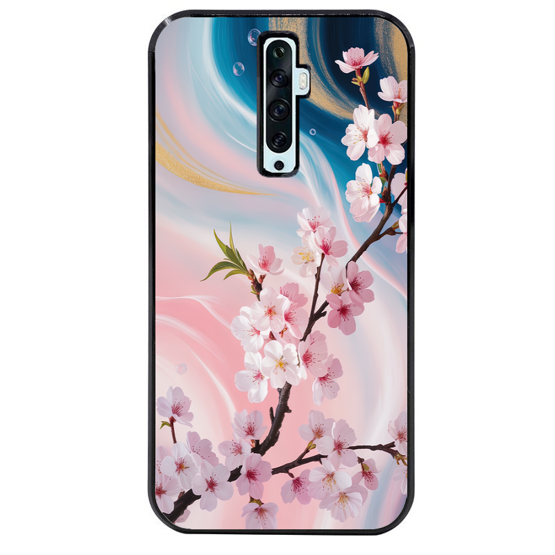 Coque noire taperso pour OPPO Reno 2 et 2Z avec motif marbre fleur cerisier protection antichoc personnalisée