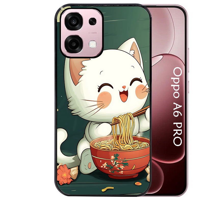Coque noire taperso pour OPPO A6 PRO 4G et 5G avec motif chat ramen nuage protection antichoc personnalisée