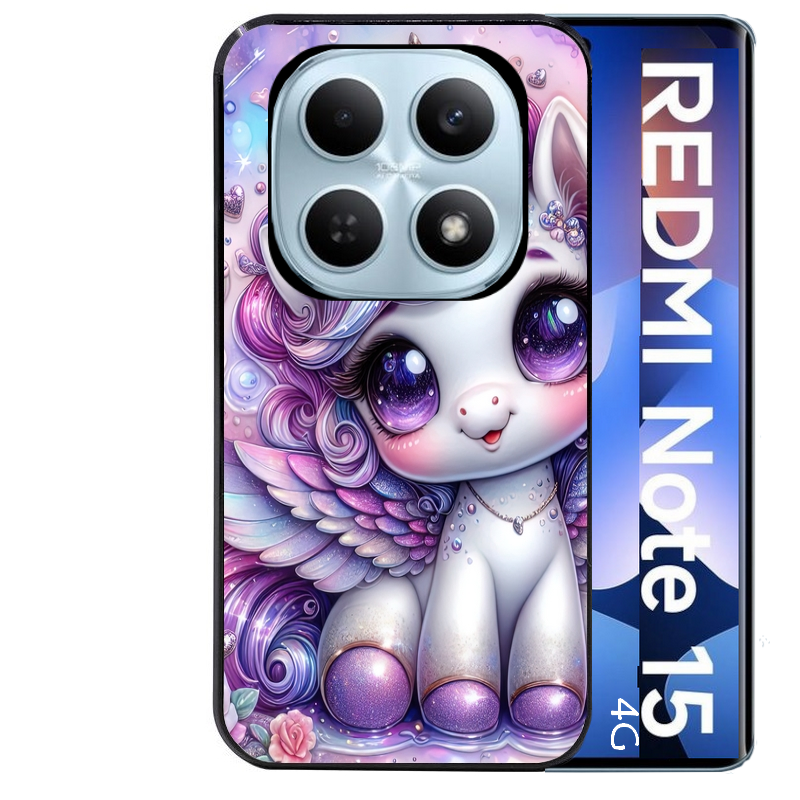 Coque noire taperso pour Redmi Note 15 et PRO PLUS 4G 5G avec motif licorne violette protection antichoc personnalisée
