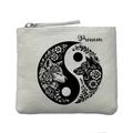 Porte monnaie personnalisé yin yang loup ivoire en feutrine en feutrine ivoire