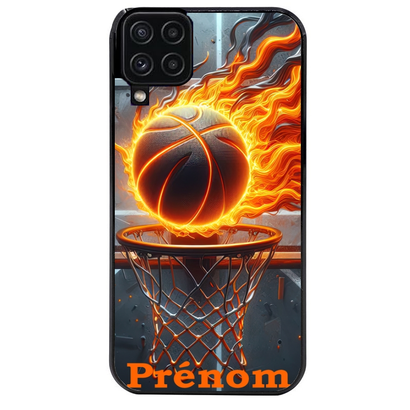 Coque noire taperso pour galaxy A22 A32 A52 A52S 4G 5G  avec motif basket flamme personnalisee protection antichoc personnalisée