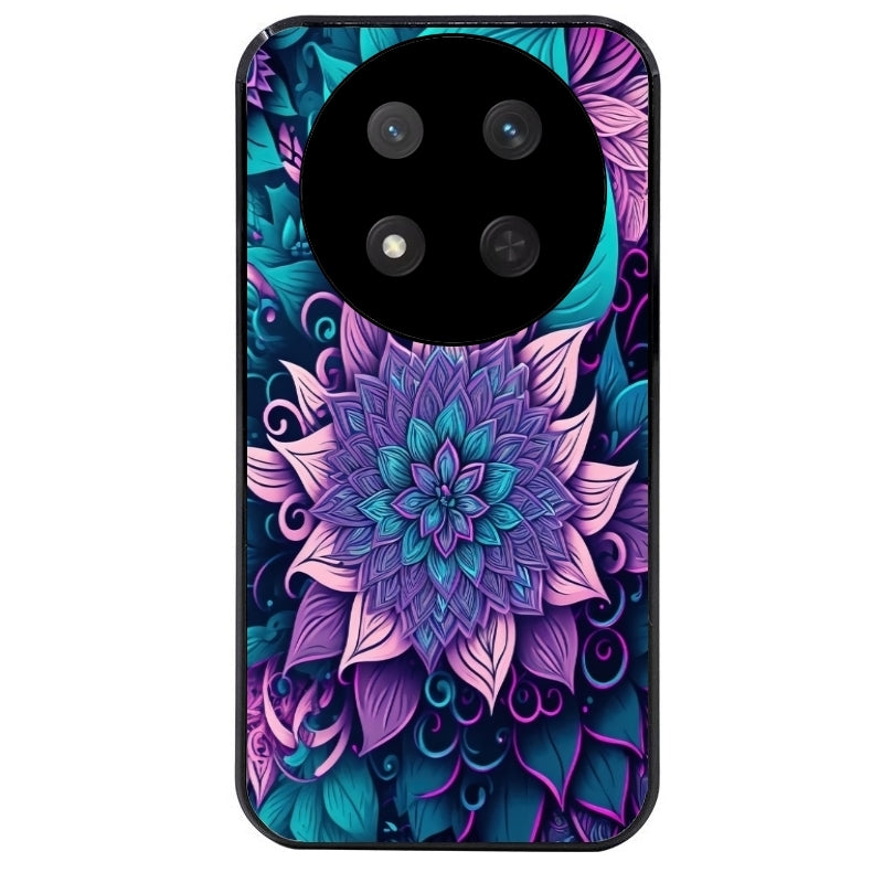 Coque noire taperso pour Magic 7 LITE et PRO avec motif tropical mandala et fleur violet protection antichoc personnalisée