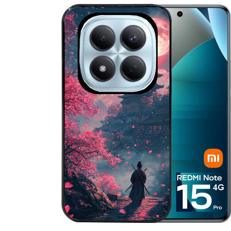 Coque noire taperso pour Redmi Note 15 et PRO PLUS 4G 5G avec motif samourai cerisier protection antichoc personnalisée