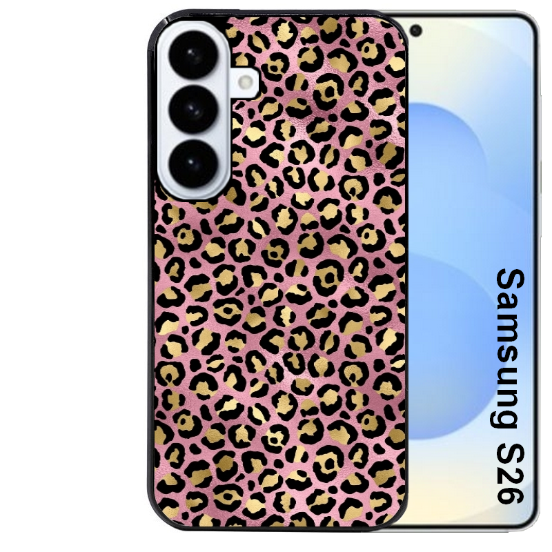Coque noire taperso pour galaxy S26 et PLUS ULTRA FE avec motif leopard rose protection antichoc personnalisée