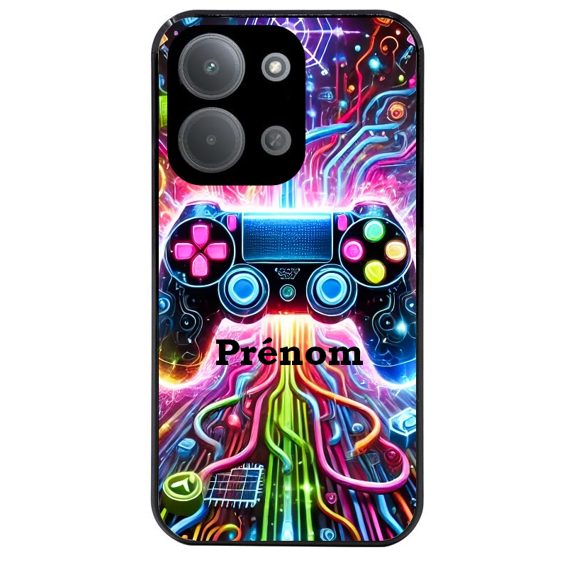Coque noire taperso pour POCO C85 avec motif gamer electro personnalisee protection antichoc personnalisée
