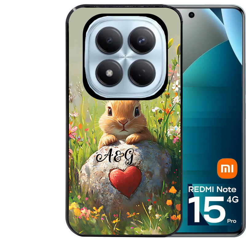 Coque noire taperso pour Redmi Note 15 et PRO PLUS 4G 5G avec motif lapin et fleurs personnalisee protection antichoc personnalisée