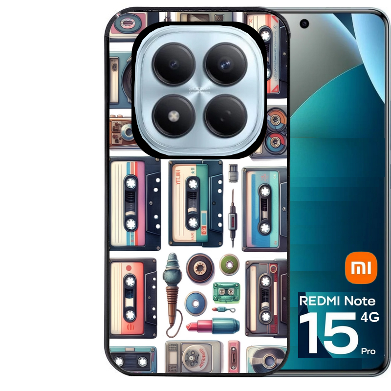 Coque noire taperso pour Redmi Note 15 et PRO PLUS 4G 5G avec motif cassette multi protection antichoc personnalisée