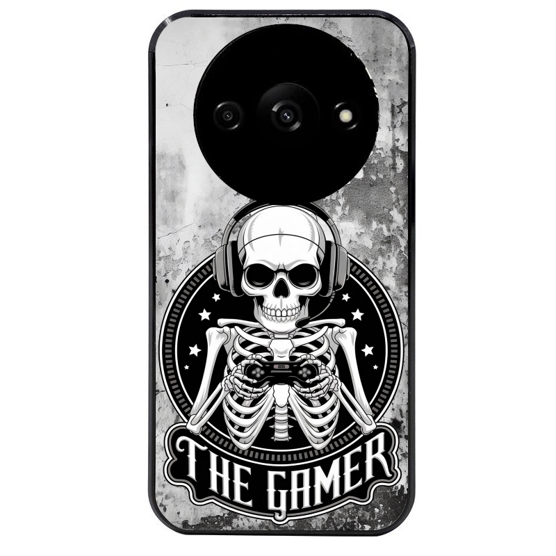 Coque noire taperso pour Redmi A3 avec motif tete de mort gamer beton protection antichoc personnalisée