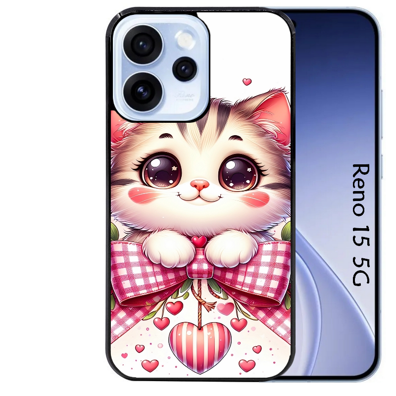 Coque noire taperso pour OPPO Reno 15 et F FS 5G avec motif chat noeud et coeur protection antichoc personnalisée