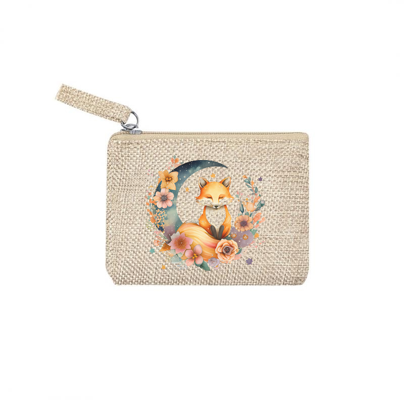 Pochette personnalisée motif fox renard lune en toile et simili cuir personnalisée