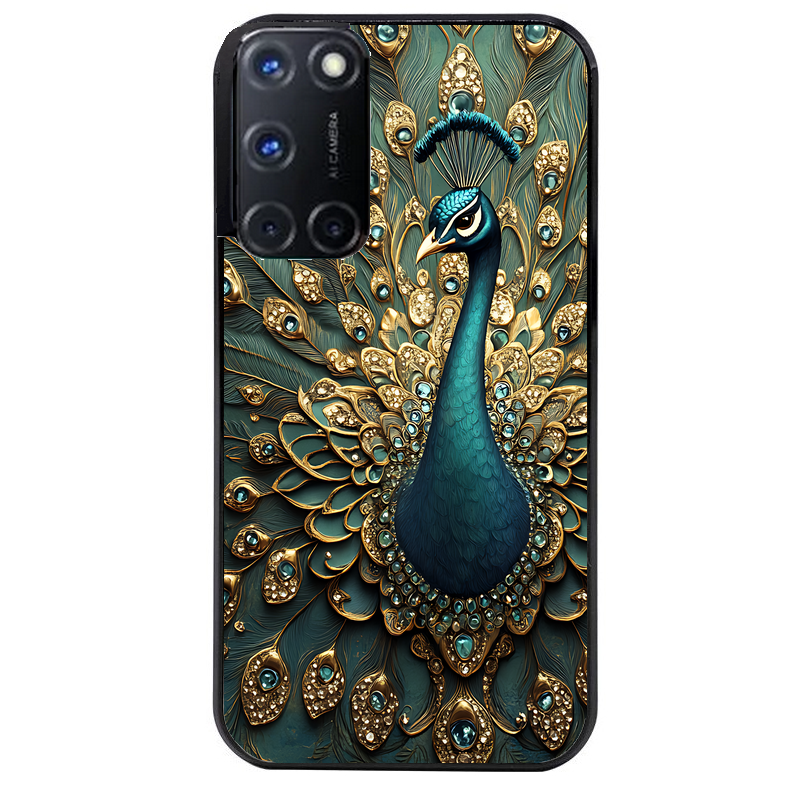 Coque noire taperso pour OPPO A72 4G avec motif paon bijoux protection antichoc personnalisée