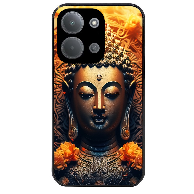 Coque noire taperso pour POCO C85 avec motif bouddha et fleur protection antichoc personnalisée