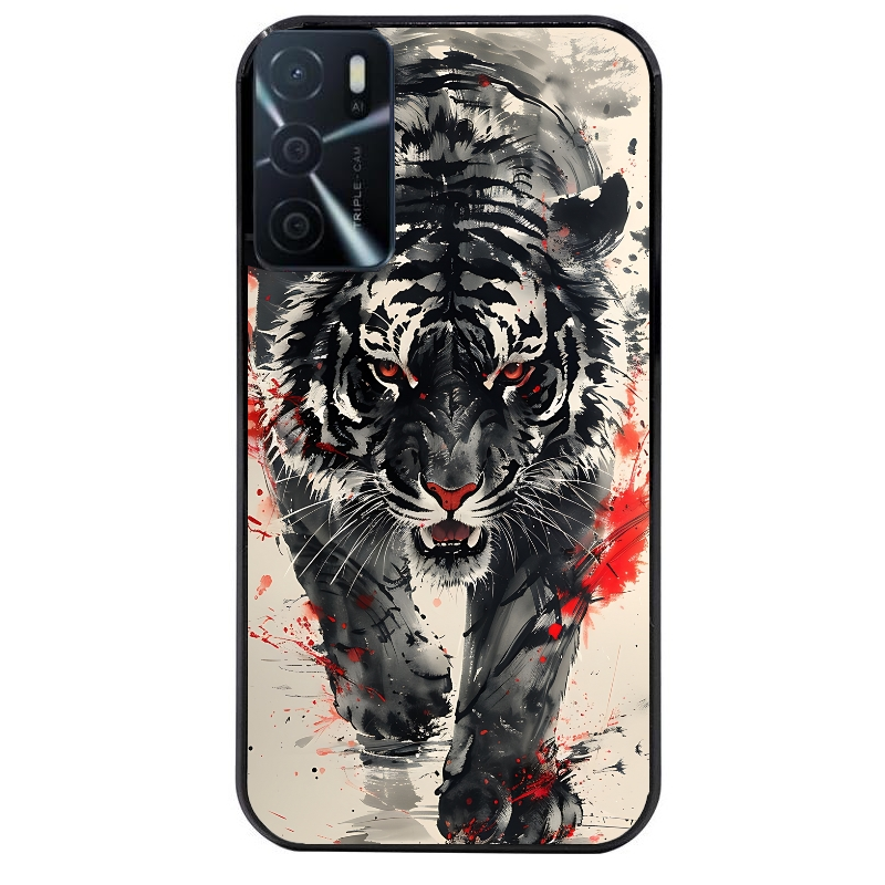 Coque noire taperso pour OPPO A16 et A16S avec motif tigre japan protection antichoc personnalisée