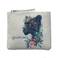 Porte monnaie personnalisé panthere fleurs ivoire en feutrine en feutrine ivoire