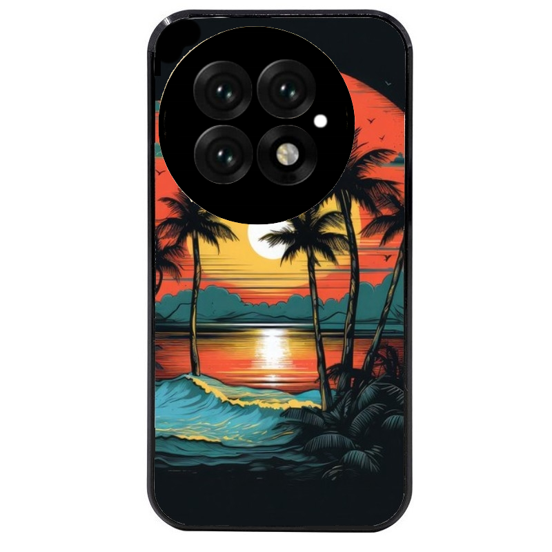Coque noire taperso pour OnePlus 13 avec motif hawaii palmier protection antichoc personnalisée
