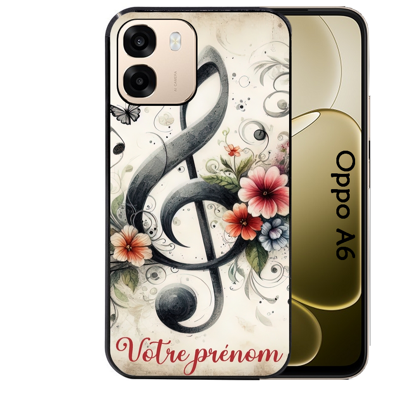 Coque noire taperso pour OPPO A6 A6X 4G et 5G avec motif musique cle sol personnalisee protection antichoc personnalisée