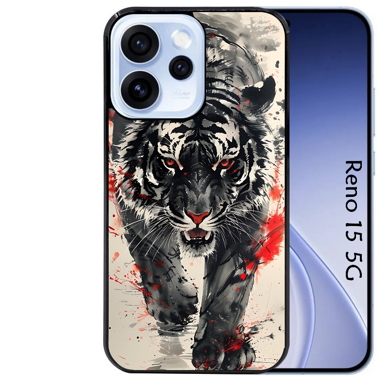 Coque noire taperso pour OPPO Reno 15 et F FS 5G avec motif tigre japan protection antichoc personnalisée
