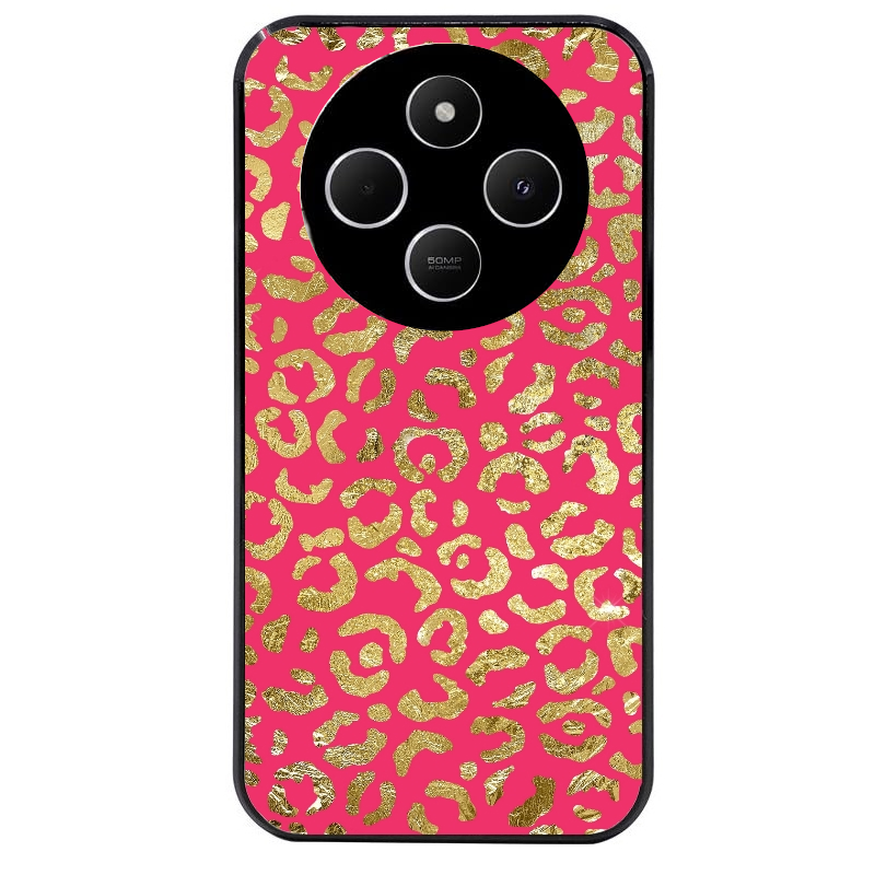 Coque noire taperso pour POCO C75 avec motif leopard fuschia protection antichoc personnalisée