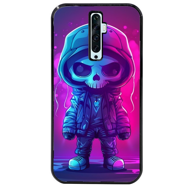 Coque noire taperso pour OPPO Reno 2 et 2Z avec motif tete de mort skull fluo protection antichoc personnalisée