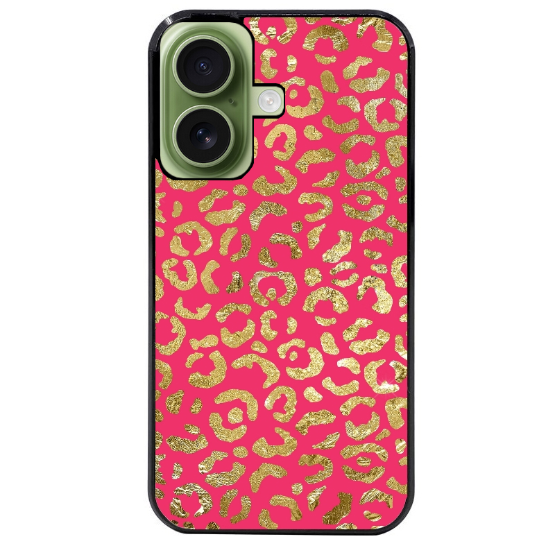 Coque noire taperso pour Iphone 16 16E PLUS MAX PRO avec motif leopard fuschia protection antichoc personnalisée