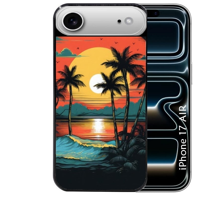Coque noire taperso pour Iphone 17 17E AIR MAX PRO avec motif hawaii palmier protection antichoc personnalisée