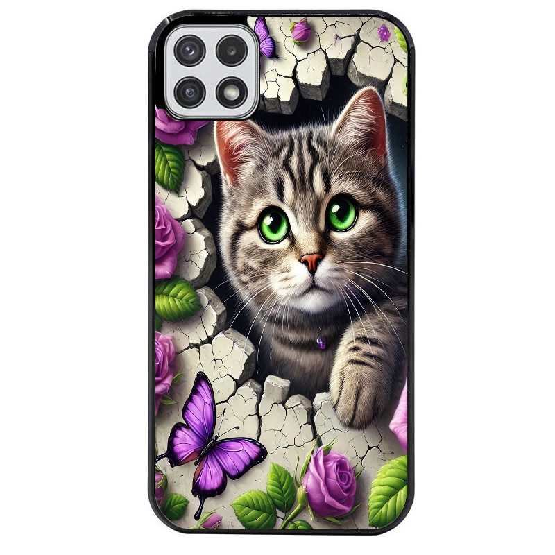 Coque noire taperso pour galaxy A22 A32 A52 A52S 4G 5G  avec motif chat papillon 3 protection antichoc personnalisée