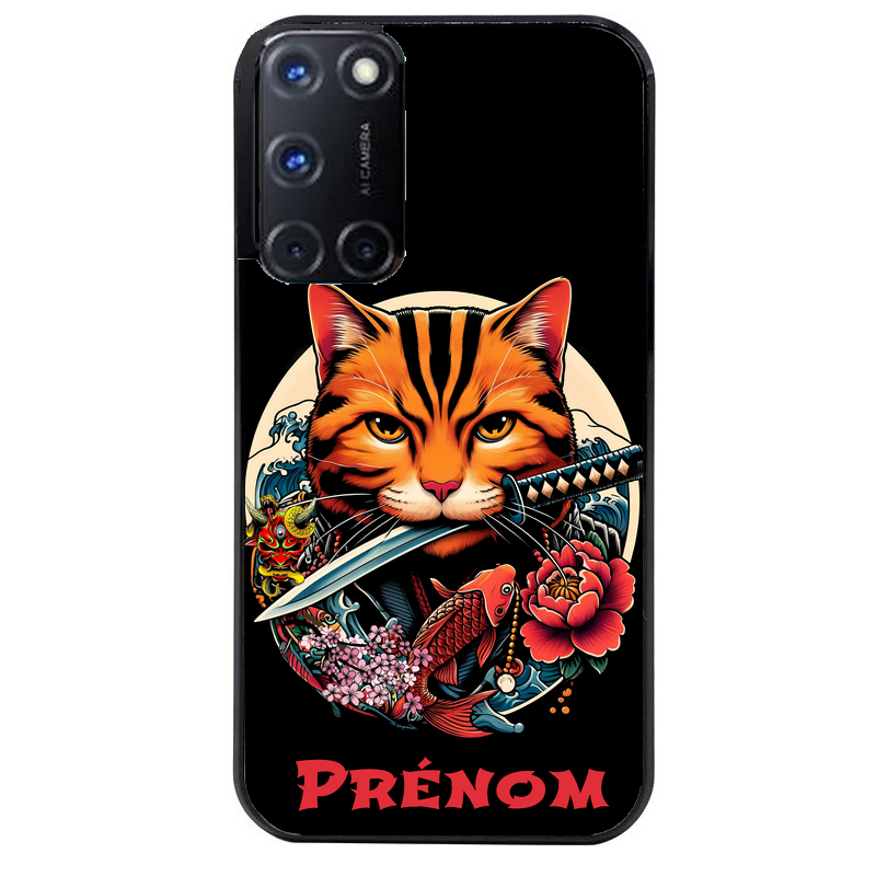Coque noire taperso pour OPPO A72 4G avec motif chat carpe koii japan personnalise protection antichoc personnalisée