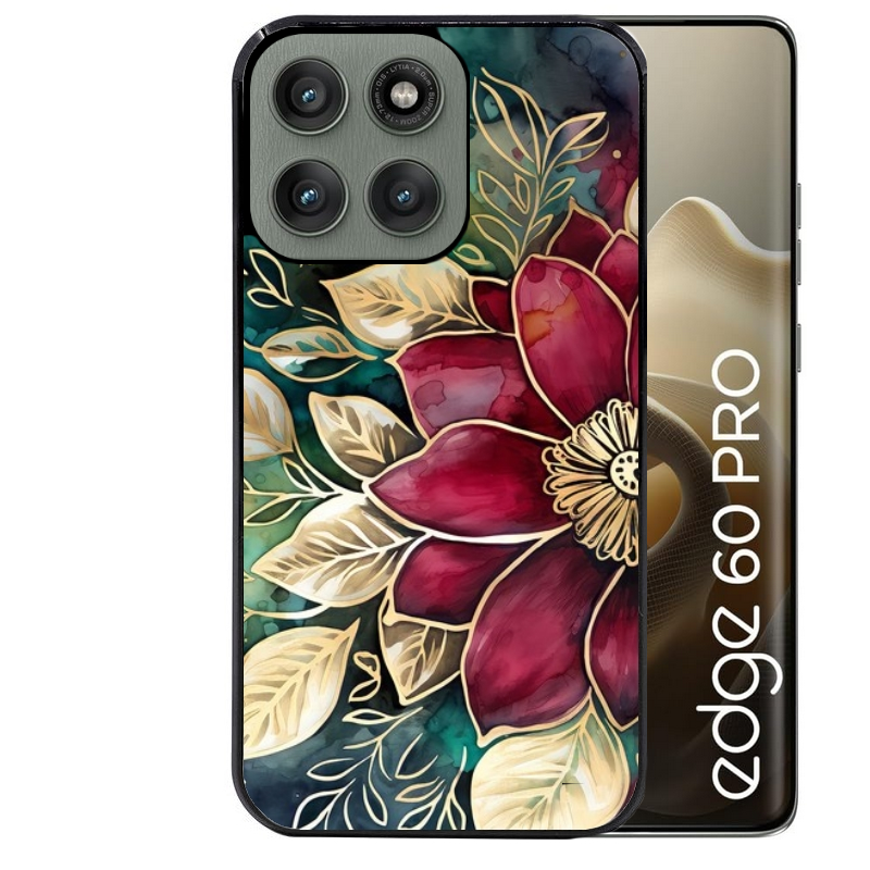 Coque noire taperso pour Moto Edge 60 et Neo Fusion Pro avec motif fleur poinsettia style noel protection antichoc personnalisée