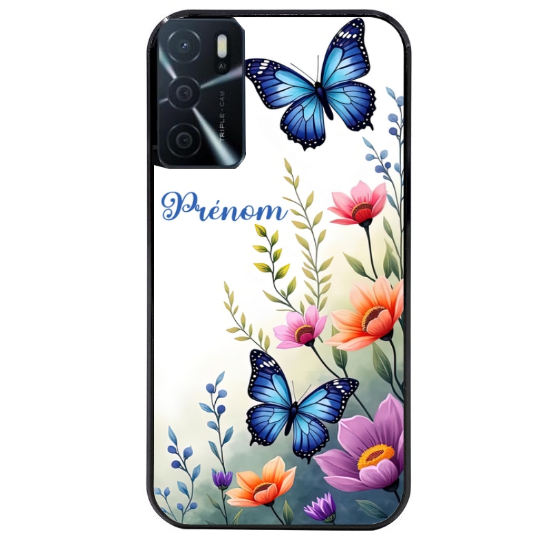 Coque noire taperso pour OPPO A16 et A16S avec motif papillon prenom personnalisee protection antichoc personnalisée