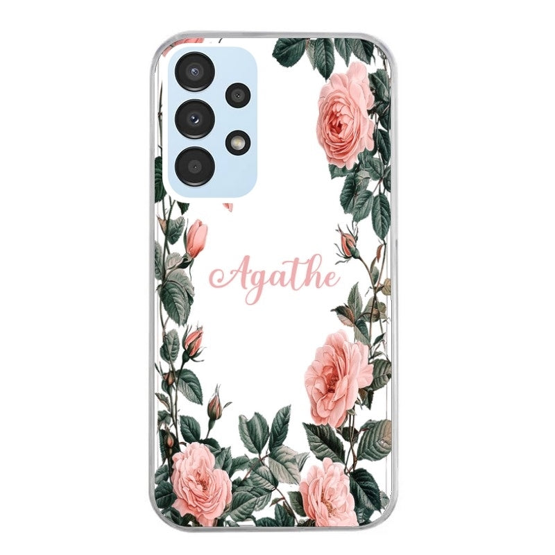Coque taperso pour Galaxy A13 4G et 5G A23 A53 avec motif cadre fleur pastel personnalisee protection antichoc personnalisée