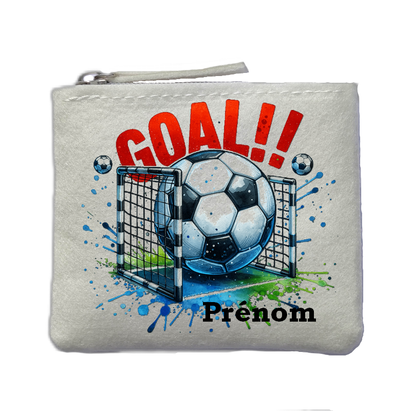 Porte monnaie personnalisé foot goal ivoire en feutrine en feutrine ivoire