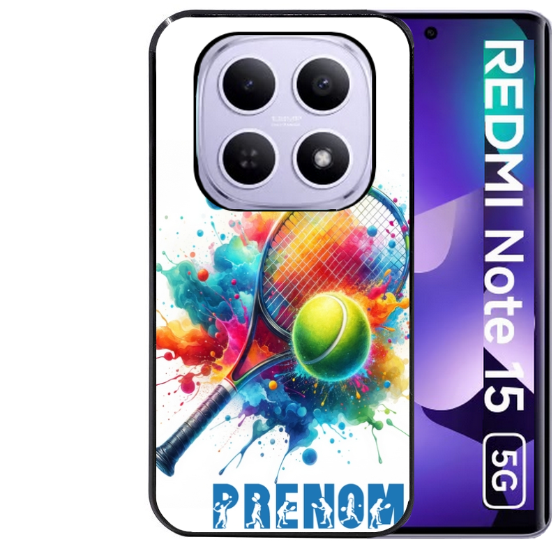 Coque noire taperso pour Redmi Note 15 et PRO PLUS 4G 5G avec motif tennis raquette personnalisee protection antichoc personnalisée