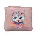 Porte monnaie personnalisé motif chat pastel rose clair en feutrine en feutrine